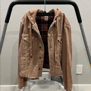 NSF Tan Hooded Distressed Cropped Corduroy Jacket